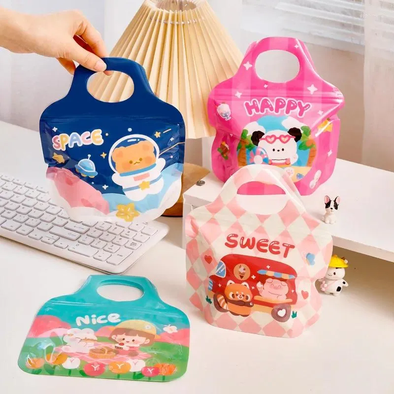 Enveloppe-cadeau 10pcs Sacs en plastique Emballage de bonbons avec des poignées de rangement d'aliments auto-scellant pour une jolie fête d'anniversaire de dessin animé