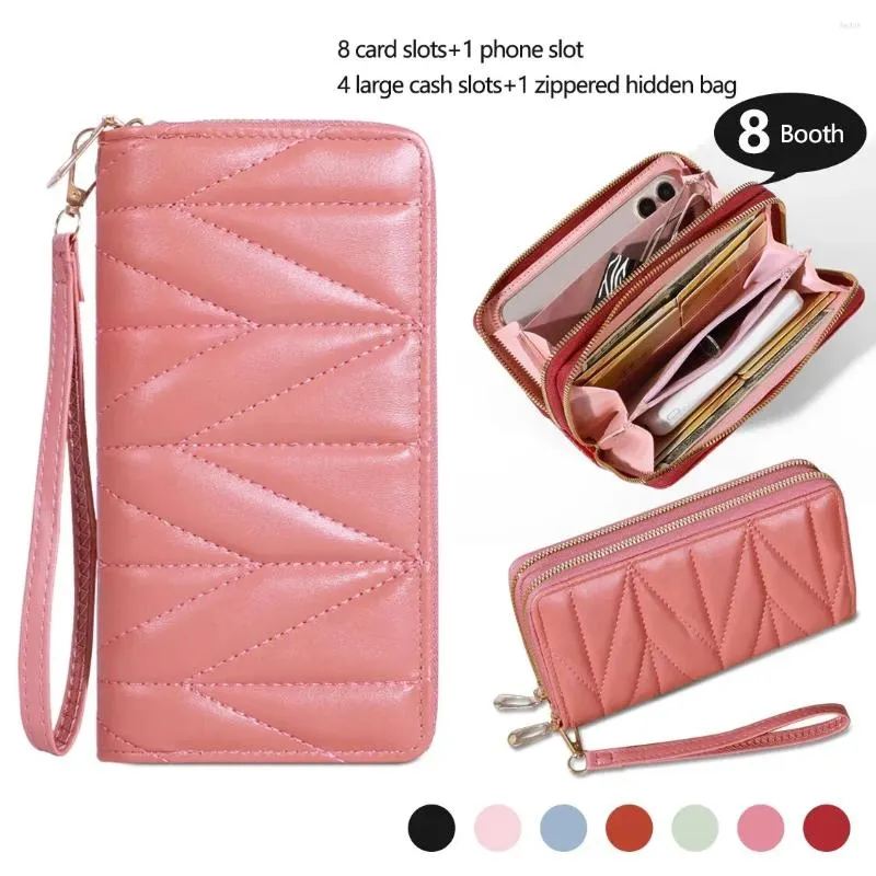 Plånböcker Enkel stor kapacitet Långt plånbok Solid Color Zipper Coin Purse Valentine's Day Clutch Bag med armband