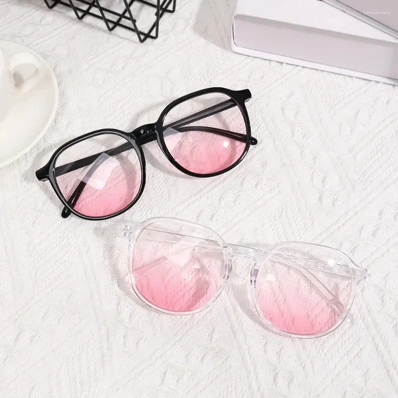 Sunglasses 2024 Fashion Round Frame Comes With Blush Glasses Women's Anti-Blue Light Sensitive Gradient Goggles Blue