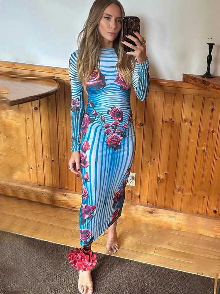 rose print dress bodycon Tropical Floral Cold-Shoulder Mini Dress main image 1