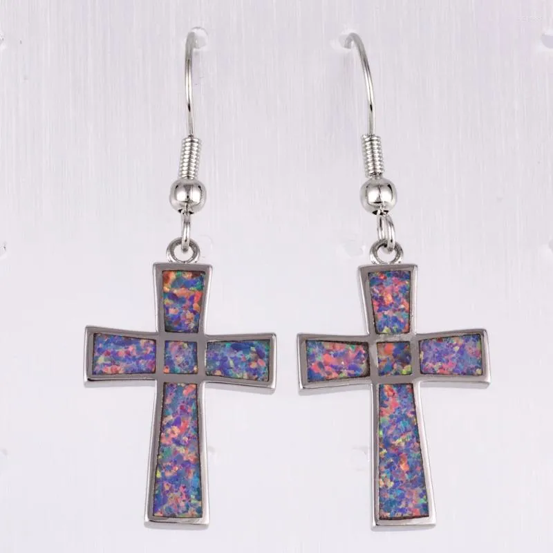 Dangle Earrings KONGMOON Latin Cross Lavender Purple Fire Opal Jewelry For Women Drop