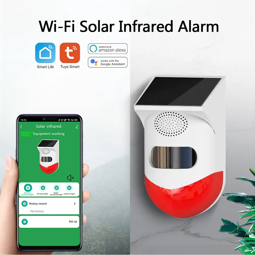 Siren Gautone Wifi Alarmsysteem Outdoor Solar Sirene Wifi Afstandsbediening Solar Pir Infrarood Detector Voor Home Office