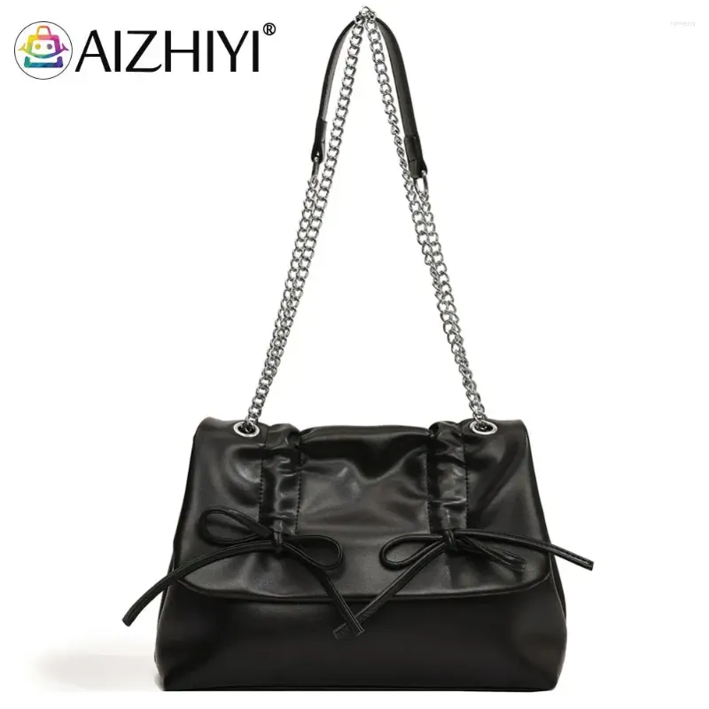 Totes Bow Tie Shoulder Bag With Chain Strap PU Leather Trendy Crossbody Flap Casual Purse Hasp Closure Underarm