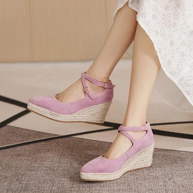 Dress Shoes LIHUAMAO Espadrilless Women Wedges Platform Pointed Toe Ladies High Heel Pumps Party Wedding Mary Jane