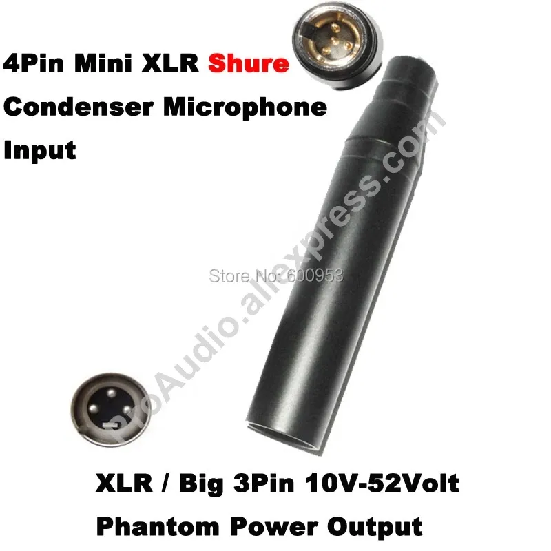 Microphones Free Shipping High Quality TA4F 4Pin Mini XLR to 3Pin Male XLR for Shure Condenser Microphone Phantom Power 48V Adapter