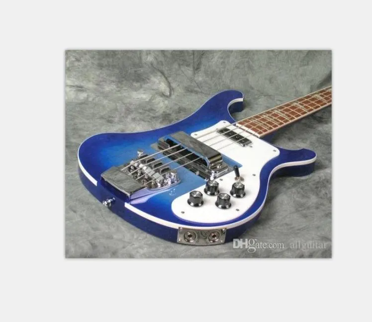 Rare Neck Thru Body Bass Transparent blue Electric Bass Guitar One PC Neck Body Dual Output1093940