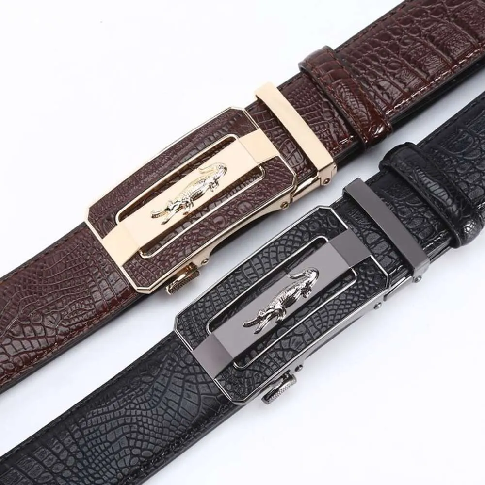 New Men's With Pattern Cowide Alloy Automatic Buckle Crocodile Head Belt Business