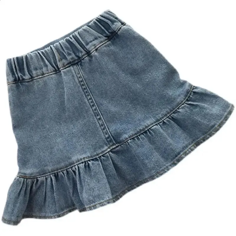 Zomermeisjes denim geplooide minirok voor tieners korte rok elegant schattige zoete meid ruches denim rok kinderen peuter kleren 2-10t 240329