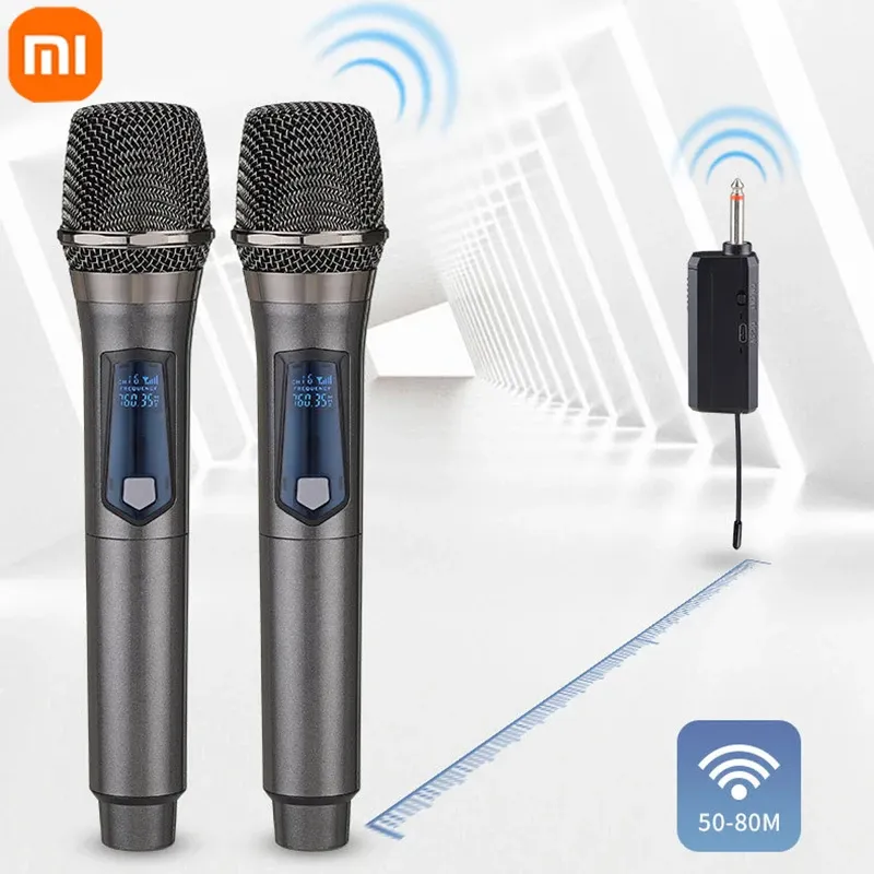 Microfones Xiaomi Microfone sem fio 2 canais UHF Profissional Micphone Micphone para Party Karaoke Show Show Escola de Reunião