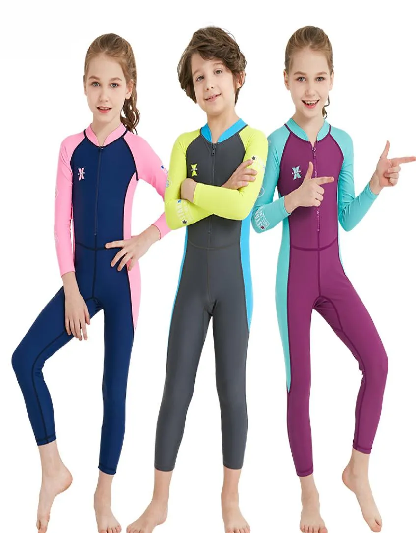 Lycra Wetsuit For Kids Boys Girls Diving Suit Full Swimsuit Long Sleeve Swimwear Wetsuits For Children Rashguard1537989