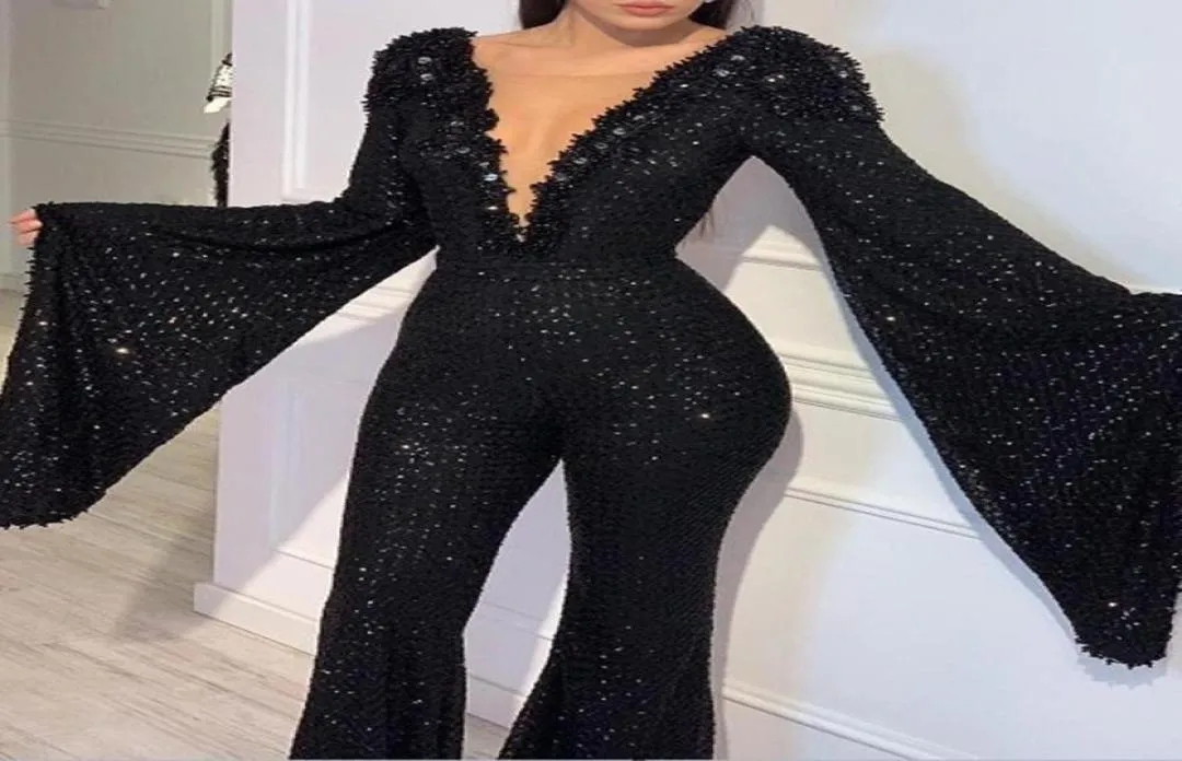 2022 Sequined Black Jumpsuits Formal Evening Dresses with Detachable Skirt Sweetheart Prom Dresses Long Party Wear Pants for Women6811439