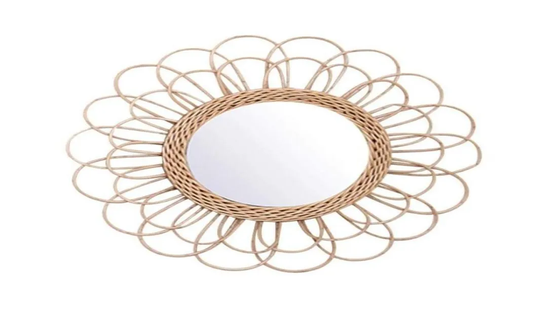 Mirrors Hanging Mirror Rattan Circular Wall Decor Boho Wicker Dressing Makeup Free Decorative2812339