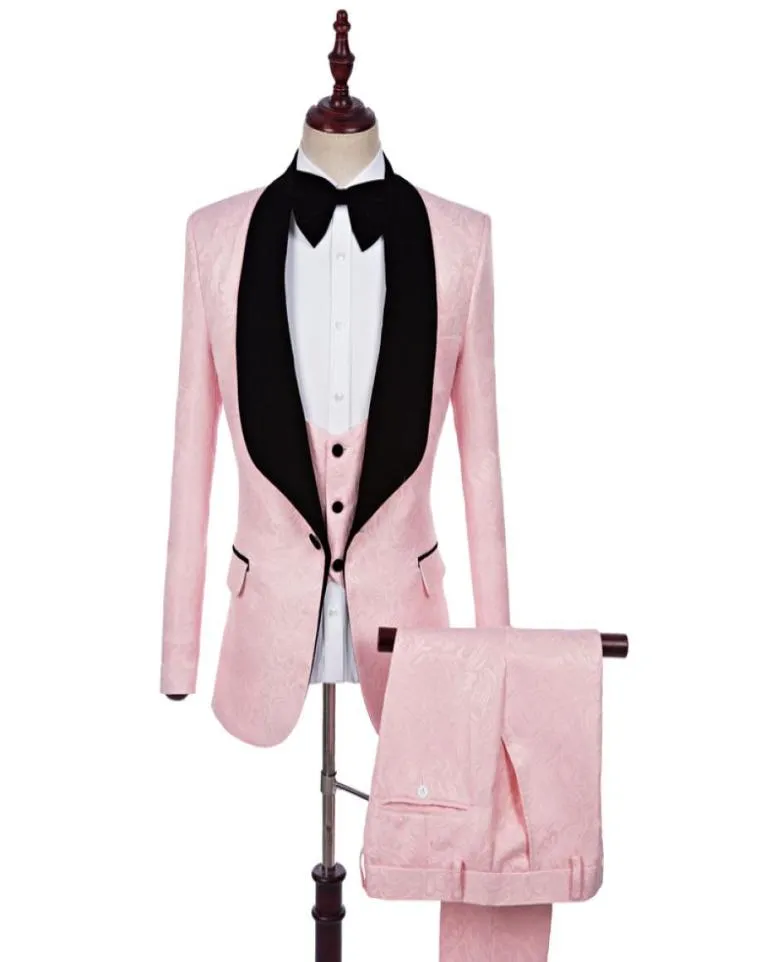 High Qualitty 3 Pieces Men Suits Pink 2017 Tailored Pattern Groommen Wedding Tuxedos Formal Dinner Party Suits Blazer With Pants3054823
