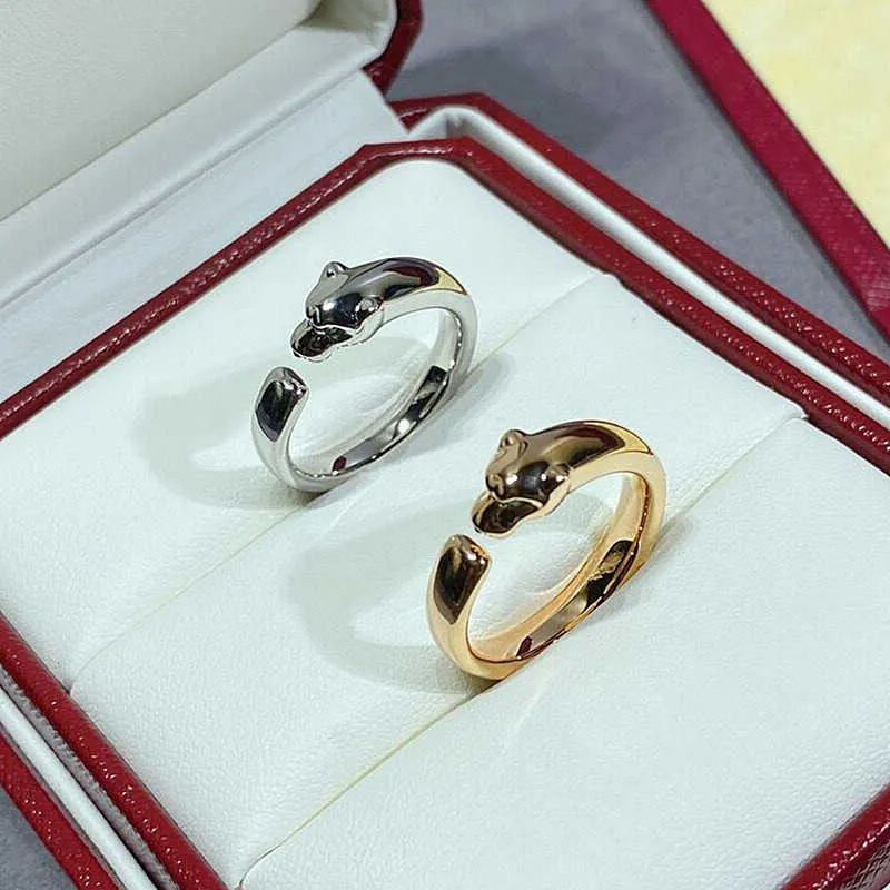 Carts Bracelet Classic en trendy 18K Rose Gold Plated Leopard Ring met glanzende diamant inleg modieuze mannen dames open head