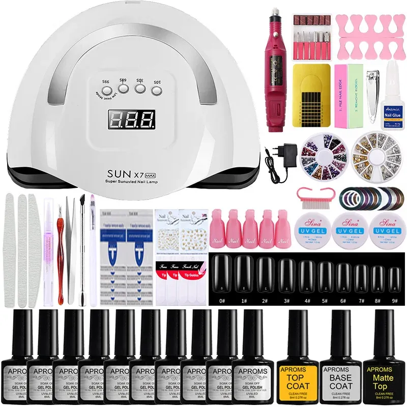 Guns Nail Set Kit UV LED Nail Lamp Dryer Nail Gel Polish Kit Manicure Set Electric Nail Borr Hine False Nails Nail Practice Kit