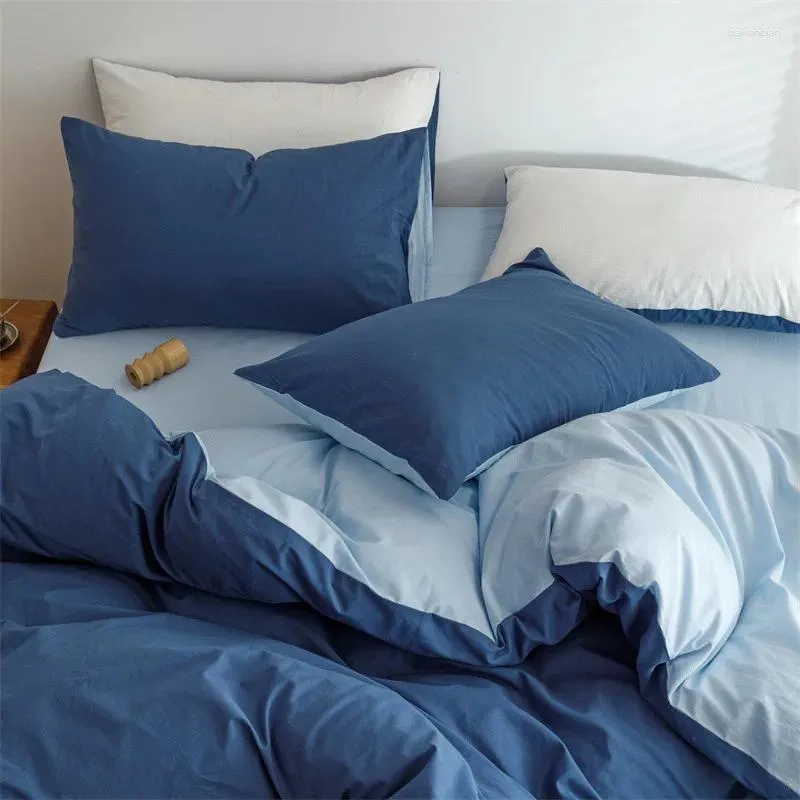 Set di biancheria da letto InS in stile semplice colore solido a doppio incantesimo in cotone lavata a 4 pezzi set singolo puro