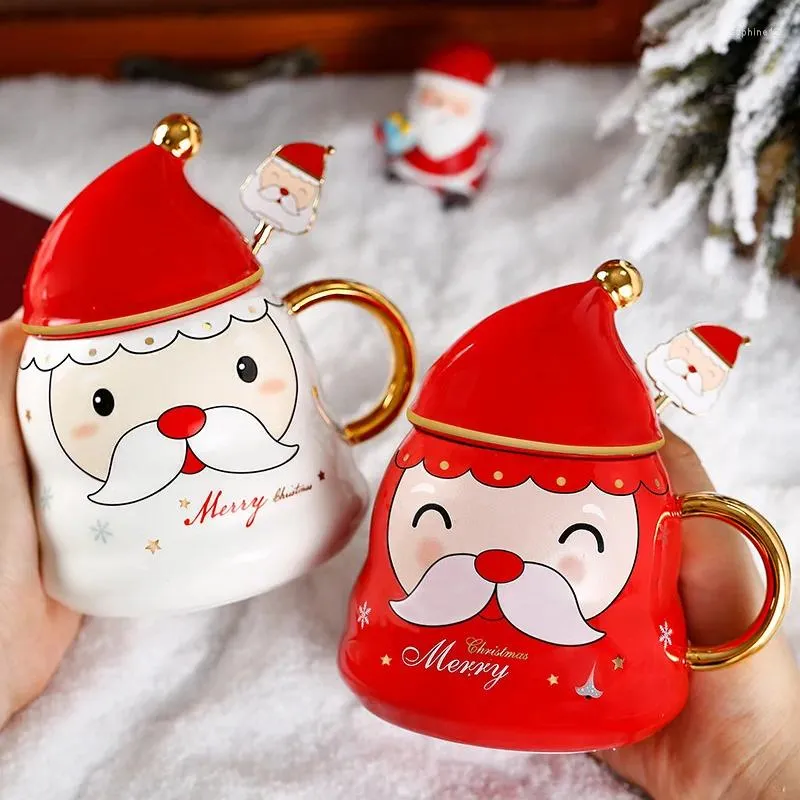 Mokken Design Ceramic Santa Claus Figurines Cup met dekselparen Kerstmiskantoor Home Milk Coffee Bottle Lovers 'Gifts