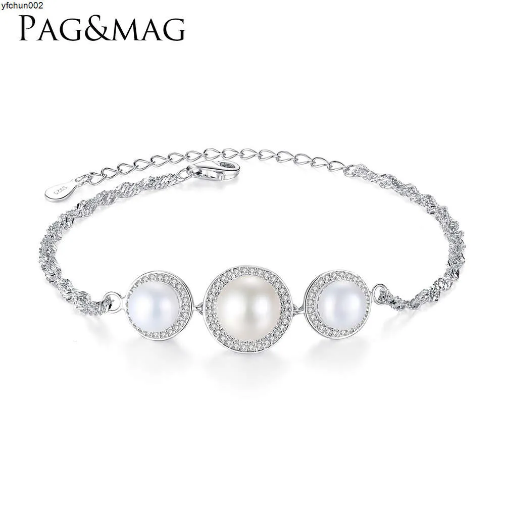 PAG MAG S925 Bracciale in argento sterling intarsiato con gioielli 3A con zircone perlato d'acqua dolce Pau1