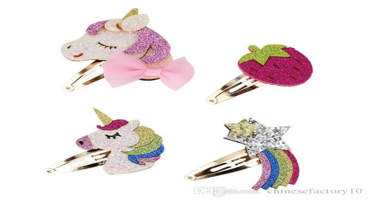 Unicorn bébé filles paillettes Coix de cheveux Strawberry Rainbow Design Kids Girl Hair Barrettes Enfants Boutiques Accessoires de cheveux Fashio2571360