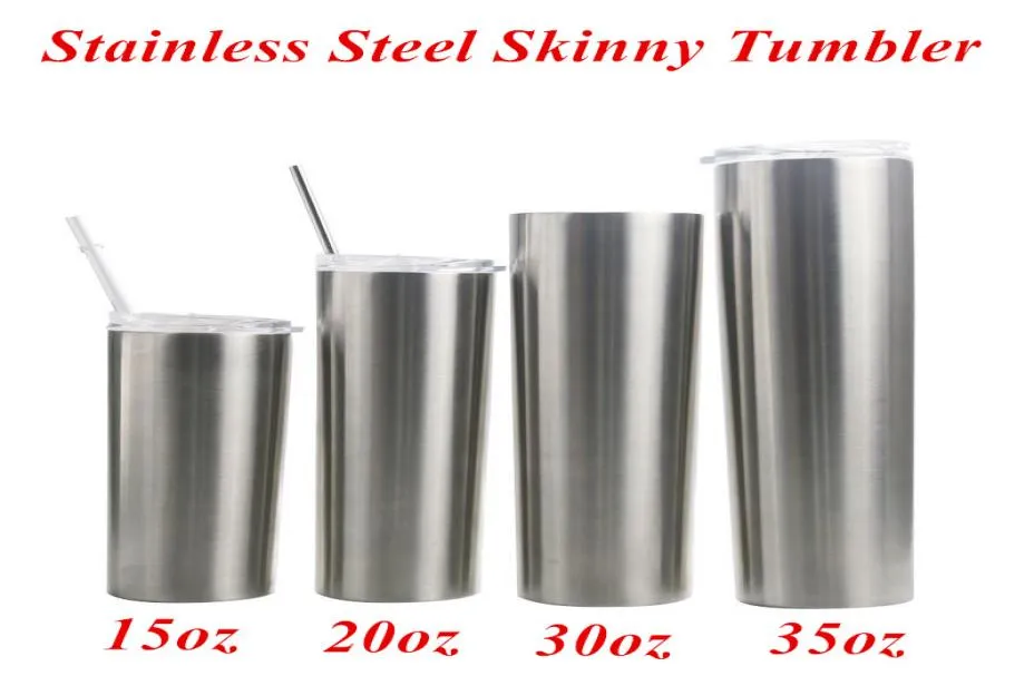 20oz Skinny Tumbler Slimber Tubler Beer Coffee Mug 304 Flag de vide d'isolation en acier inoxydable avec couvercle et paille 15oz 20oz 30oz TRA2490219