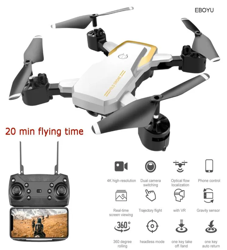 EBOYU UPPDATERAD LF609S 24GHz 4ch Fold RC Drone 4K WiFi FPV Camera Altitude Håll huvudlöst läge En nyckel Retur RC Quadcopter RTF2831304