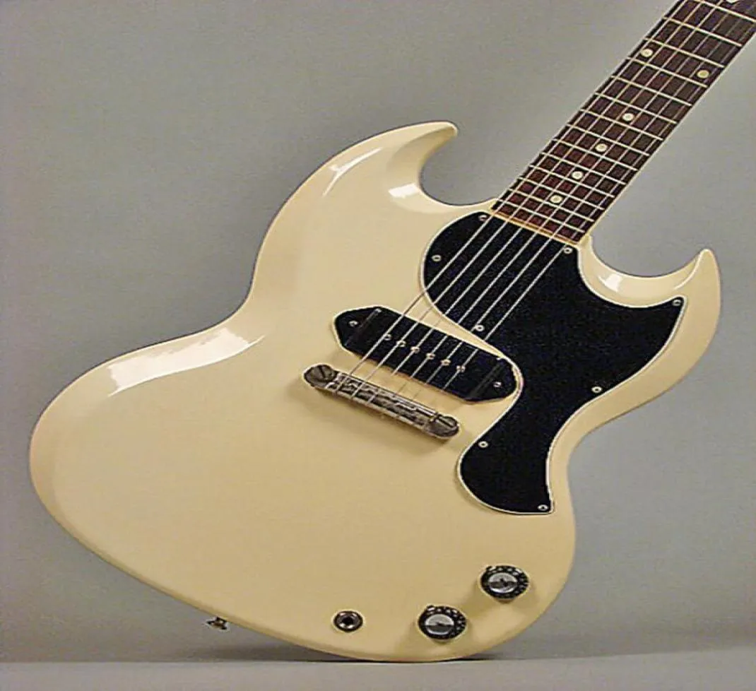 Zeldzame SG Junior 1965 Polaris White Electric Guitar Single Coil Black P90 Pick -up Chrome Hardware Black Pickguard Dot Fingerboard7039393