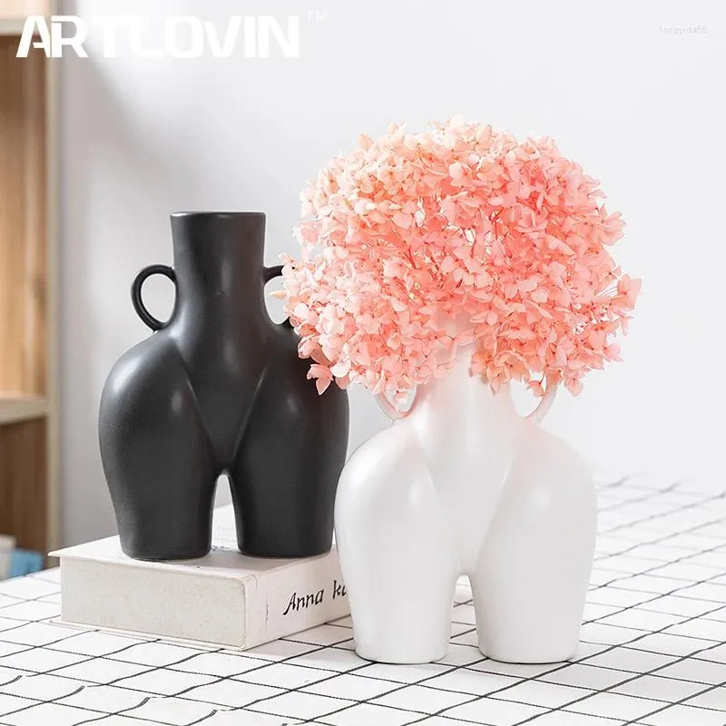 Vases ARTLOVIN Decorative Body Vase Ceramic Desktop Plant Container Human Shape Art Home Decor Plain White Flower Pot With Handle