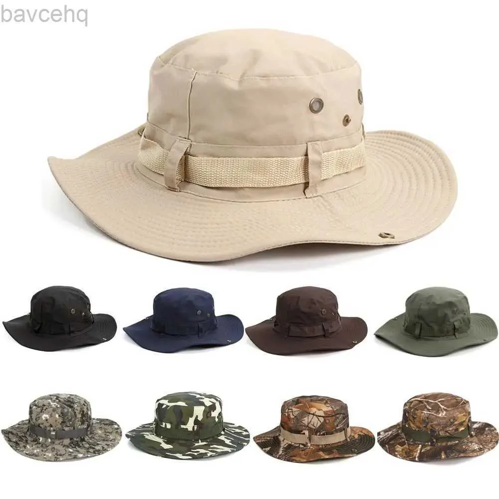 Brede rand hoeden emmer hoeden mannen dames zon hoed breed rand ademende viskap heren emmer hoeden wandelen jungle hoed zomer buiten camo caps 240407