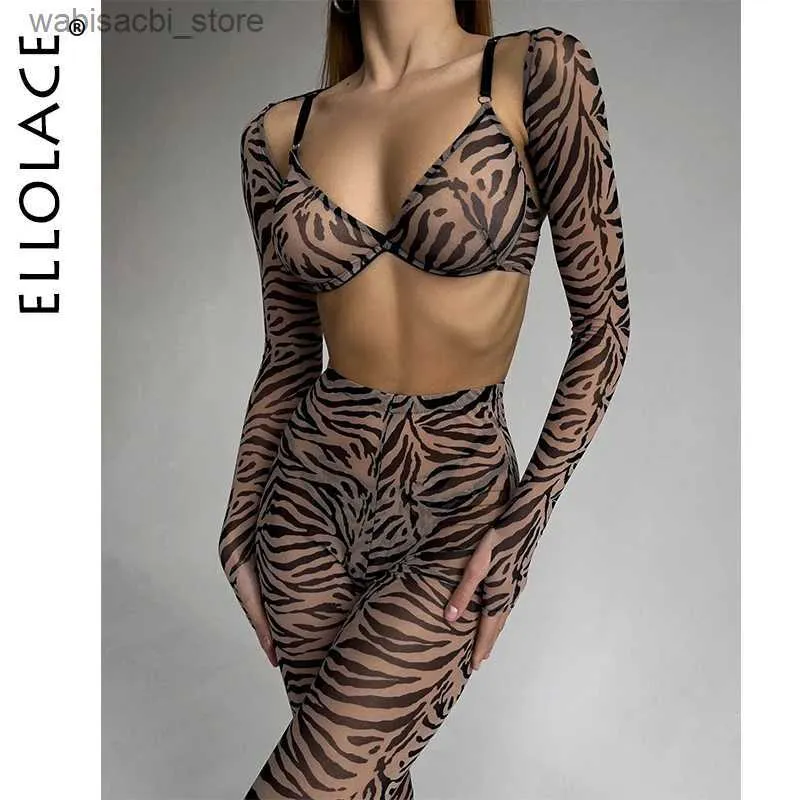 Sexy Set Ellolace Zebra Erotic Lingerie For Full Crop Top Tight Outfit Transparent Sheer Lace Seamless Intimate G-String Briefs Sets L2447