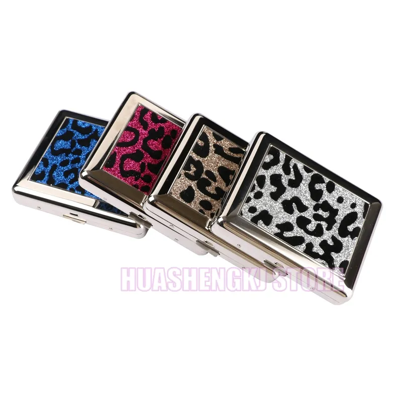 Cool Colorful Metal Leather Animal Leopard Print Rökning Cigarett Storage Box Portable Cover Container Dry Herb Tobacco Housing Holder Stash Case