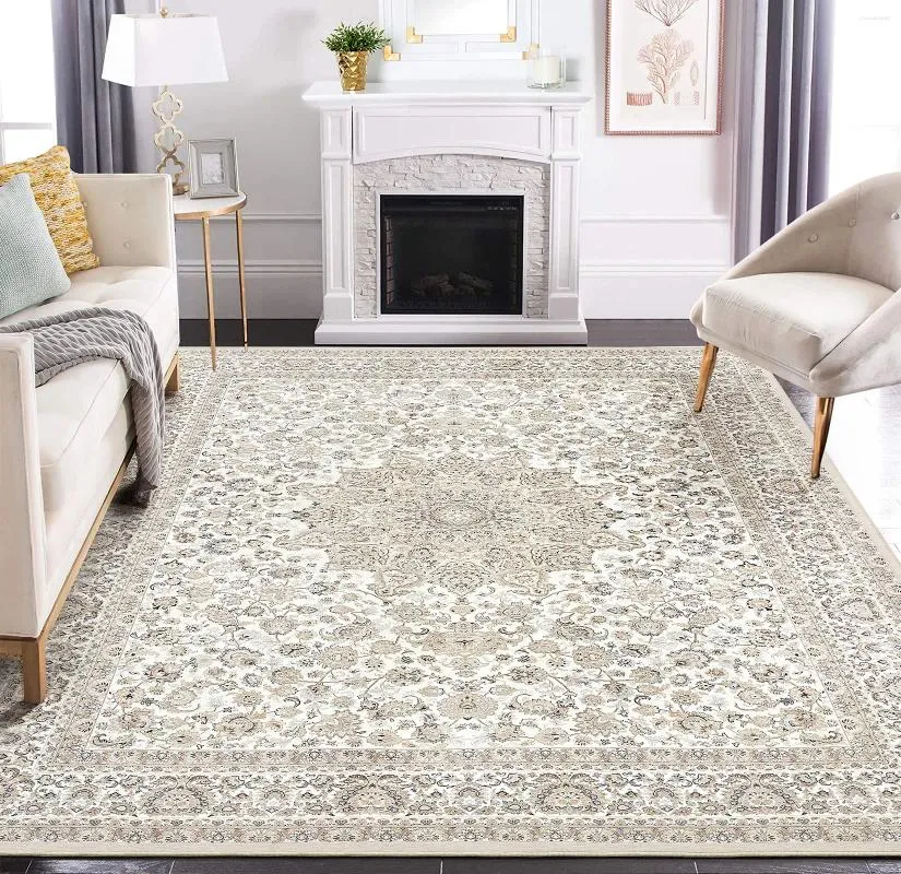 Mattor Area Rug Living Room Rugs: 8x10 Stor maskin Washable Non Slip Thin Carpet Soft inomhus lyxblommig fläckbeständig fo