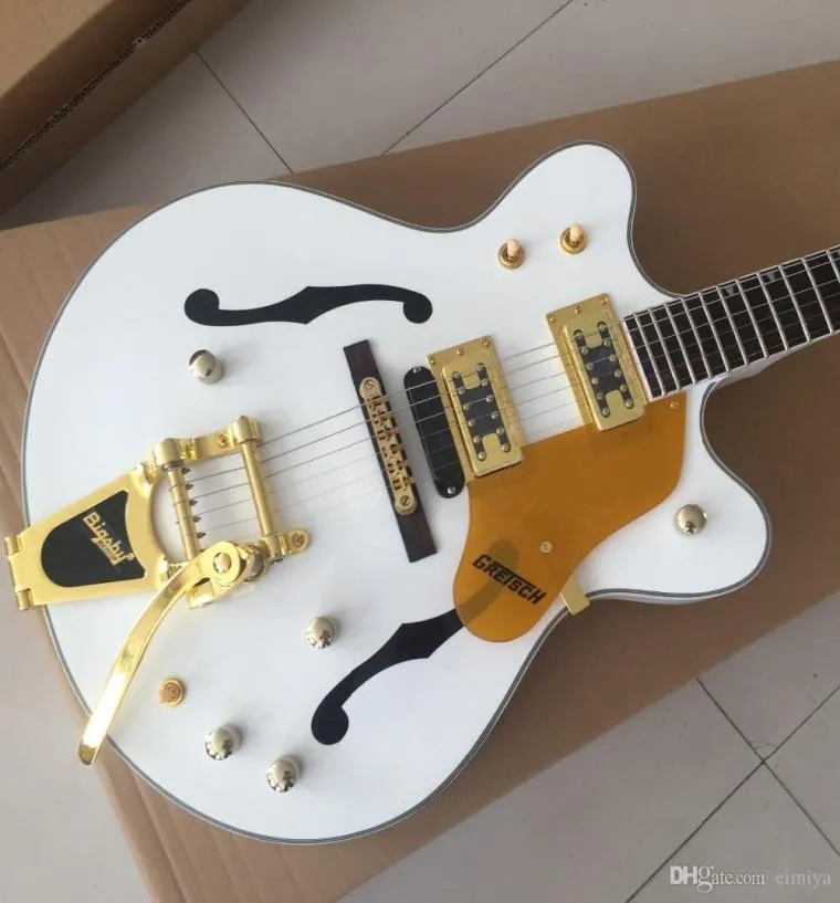 Aangepaste fabriek hele Falcon Jazz White Electric Semihollow Electric Guitar kan worden aangepast 5753416