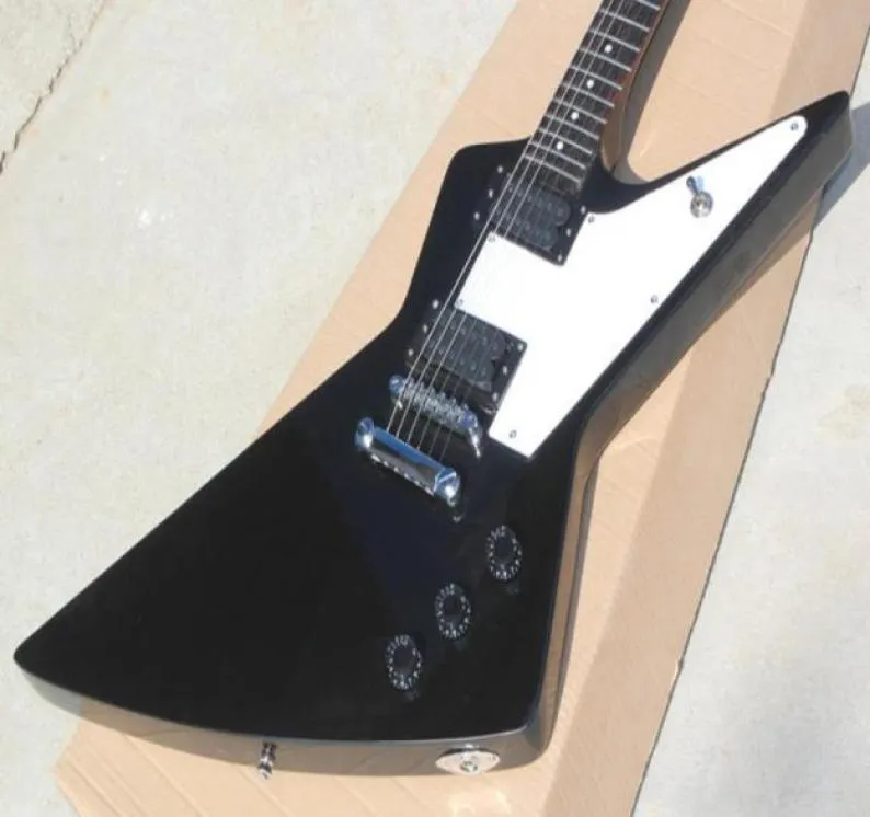 Custom Shop 1958 Korina Explorer Black Electric Guitar White Pickguard MOP Dot Fingerboard Inlay Chrome Hardware Black Speed Knobs7556533