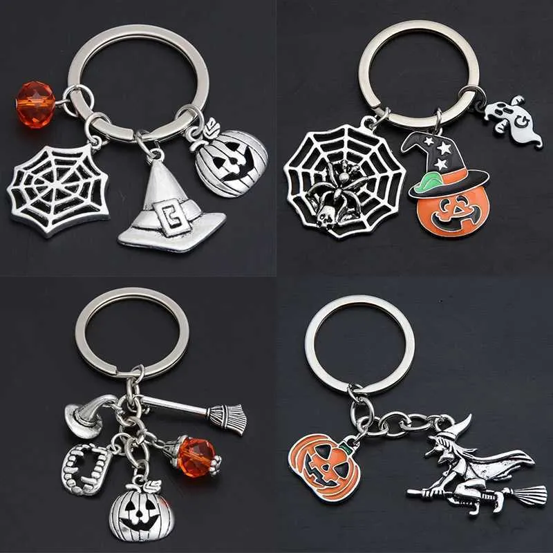 Klasyna Smycze 1PC Spider Web Charms Breakring Bieglica Kluczowa Pumpkin Ghost Emalika Metalowa klęcznik Halloween Cosplay Akcesoria Prezenty Q240403