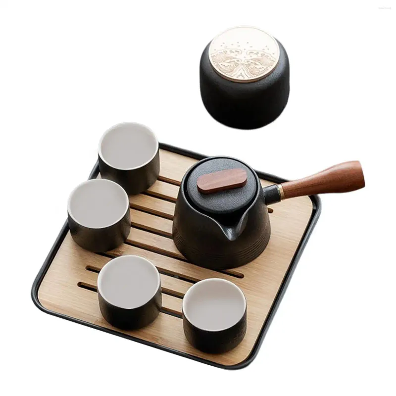 Zestawy herbaciarskie przenośne zbiór herbaty podróży ręcznie robany porcelanowy Teapot Teacups Bamboo Tray Black