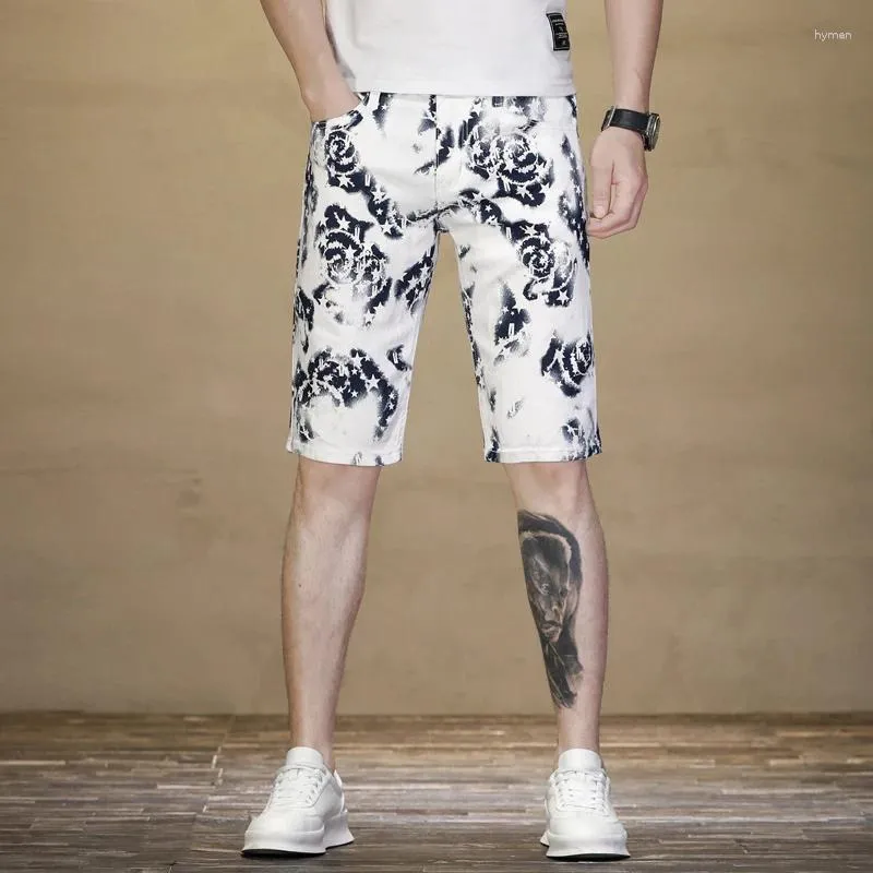 Jeans masculin Summer Shorts denim minces hommes blancs numérique xingx imprimé stim slim sage droit pantalon recadré