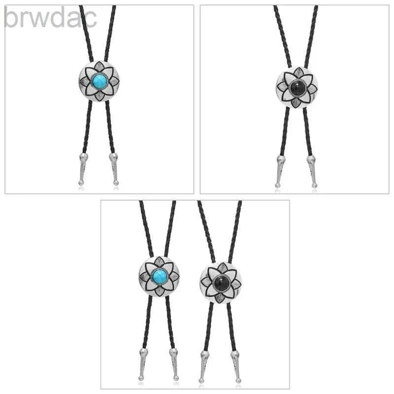 Bolo Ties Western Bolo Tie Neckties Necklace with Metal Flower Cowboy Hat Pendant 240407