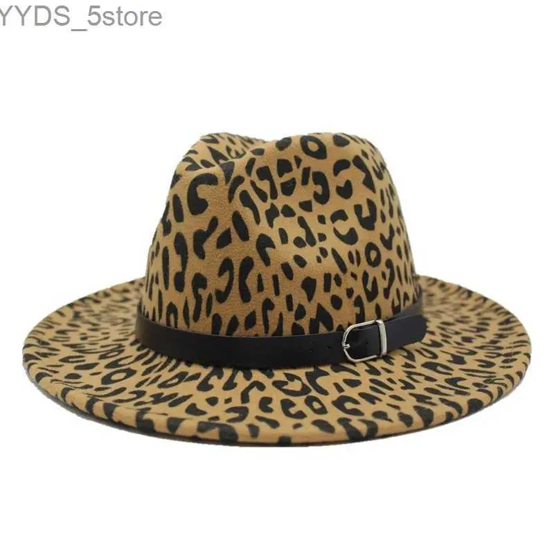 Wide Brim Hats Bucket 2019 Nouvelle tendance Unisexe Plain Wool Felt Jazz Fedora Chapeau Léopard Modèle Decoration Belt Trilby Panama officiel YQ240407