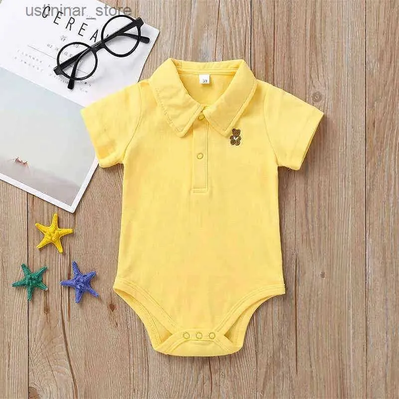 Rompers New Born Baby Romper 0-12 månader Summer Solid Colors Polo Infant Boy Girl Clothes Jumpsuit Born Bebies Clothes Essskids CXG2402291-8 L47