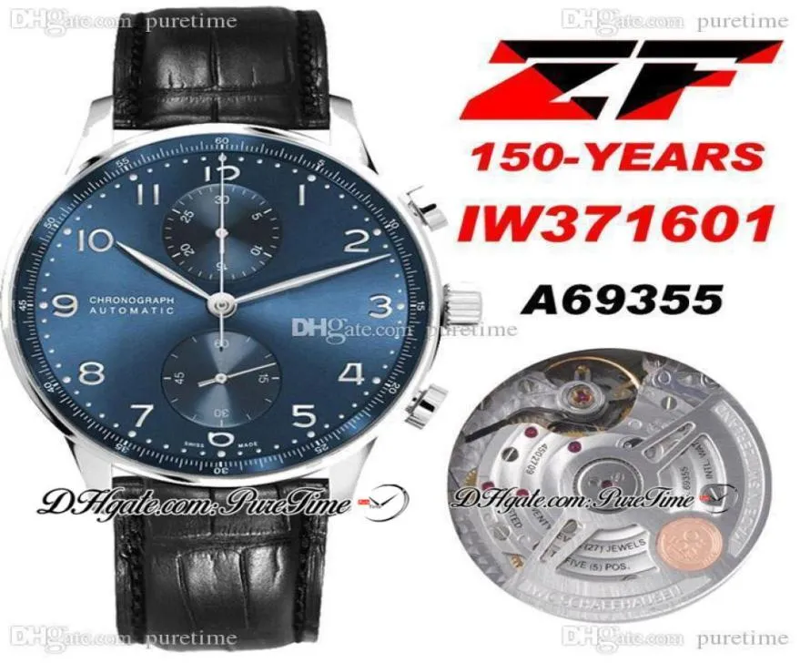 2021 ZFF Chronograph Edition quot150 YEARSquot 371601 Edition Blue Dial A96355 Automatic Chrono Mens Watch Black Leather 4323624