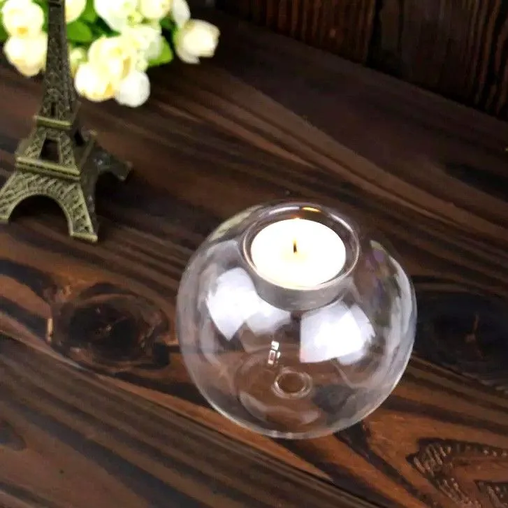 Glass Hurricane Candle Holder 8cm Crystal Ball Wedding Bar Party Valentine's Day Home Decor Christmas Decoration Candlestick