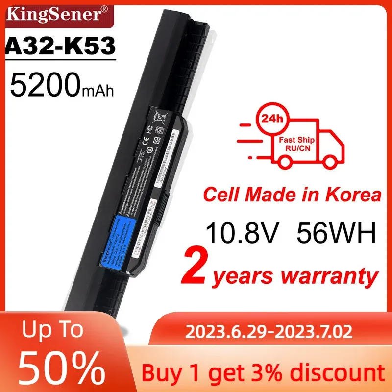 Batterie Kingsener 5200Mah A32K53 Batteria per laptop per Asus K43 K43E K43J K43S K43SV K53 K53E K53F K53J K53S K53SV A43 A53S A53SV A41K53