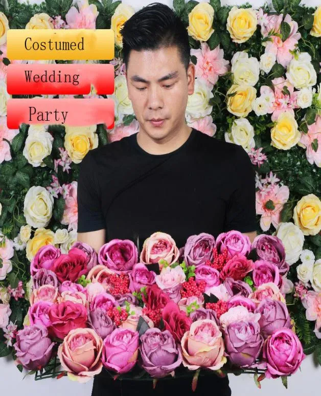 高品質40x60cmシルクローズ人工花結婚式の花の壁結婚式の背景のためのロマンチック9785626