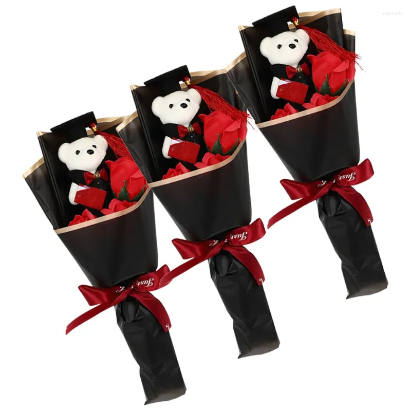 Decorative Flowers 3 Pcs Graduation Bouquet Suit Birthday Basket Women Gifts Her 2024 Cloth Bear Miss