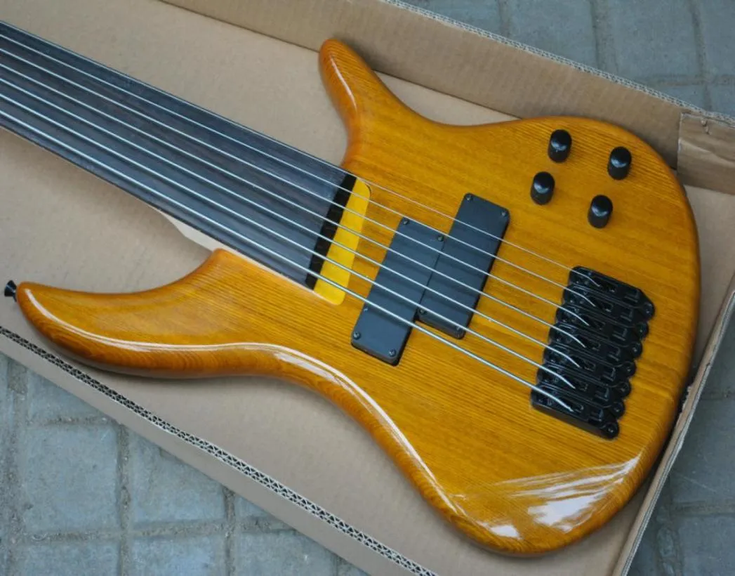 7 string Fretless Natural Wood One Piece Body Bass and Rosewood Fingerboard 24 FretsBlack Hardware China Electric Guitar Bass1269683