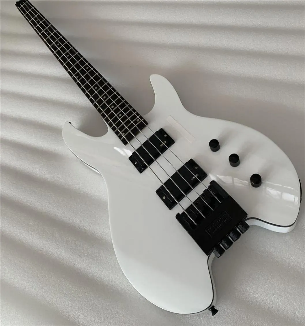 White Headless Electric bass Guitar with HH PickupsTremosewood FretboardBlack Hardwaresoffering customized services3768574