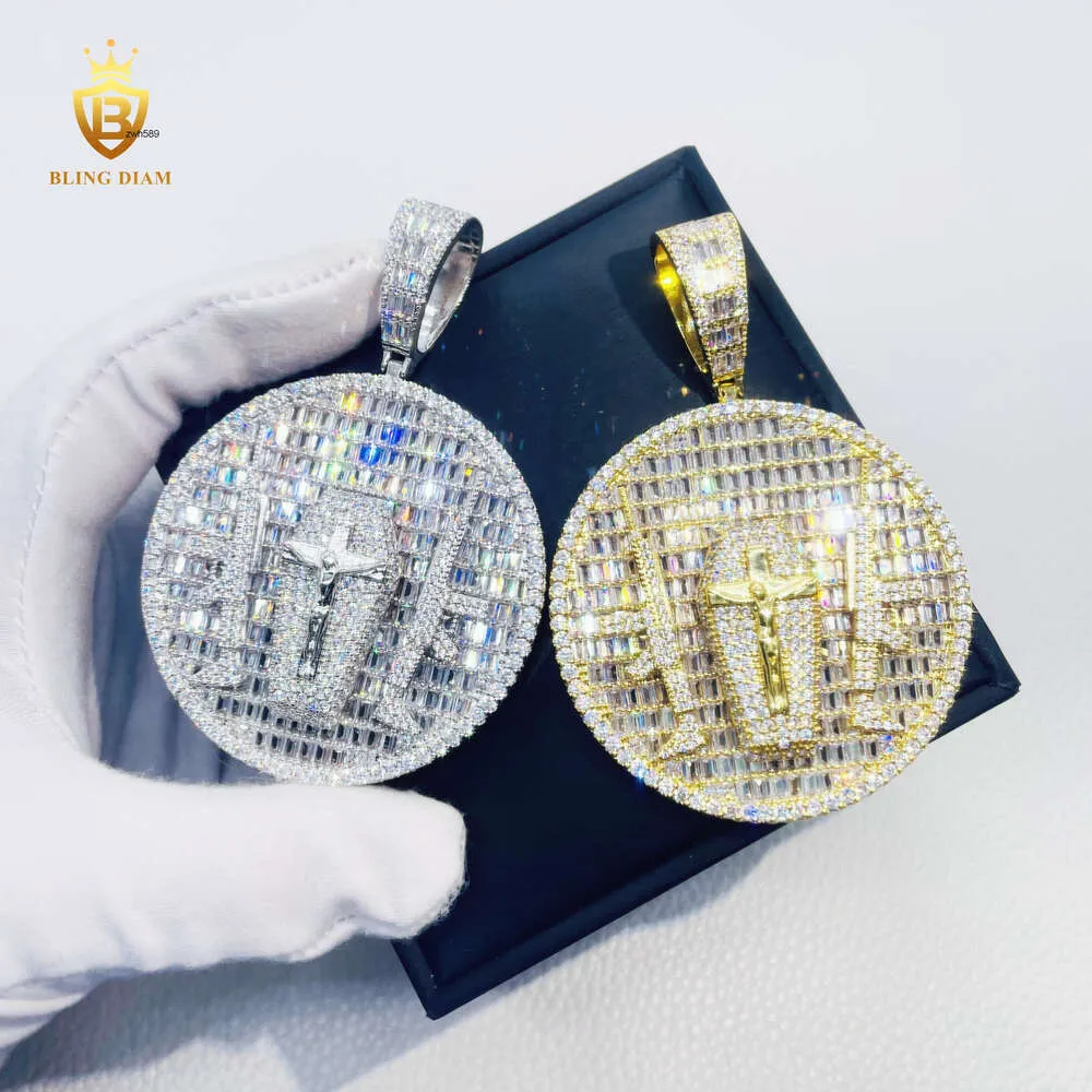 Designer grossistanpassad hiphop smycken isad ut 5a+ diamanthalsband Set Jesus design runda hänge