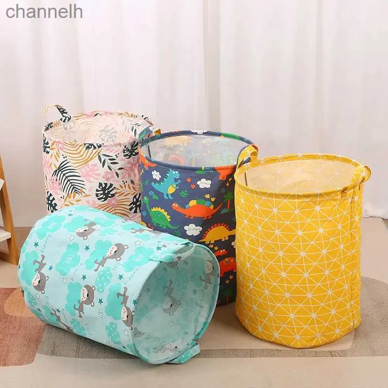 Cestas de armazenamento novo cesta de lavanderia de impressão portátil saco de linho de algodão tigela de charlatrens brinquedos de roupas sujas yq240407