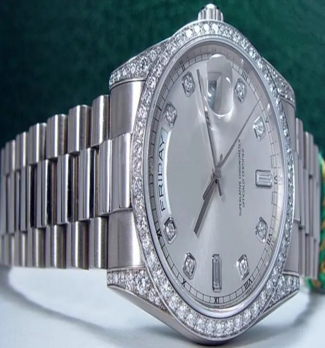 Nowy automatyczny zegarek 36 mm Mens 18KT WG Diamond Prezydent Silver Dial 118389 MEN039S WISTWATCH8312261