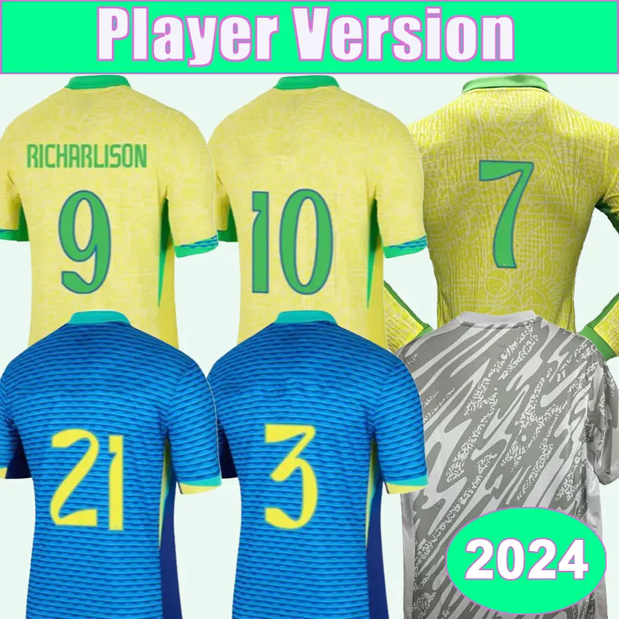 2024 Brésil National Team Mens Player Player Soccer Jerseys Danilo L.PaQuerta Vini Jr Richarlison Rodrygo Home Away Long Manchet GK Football Shirts